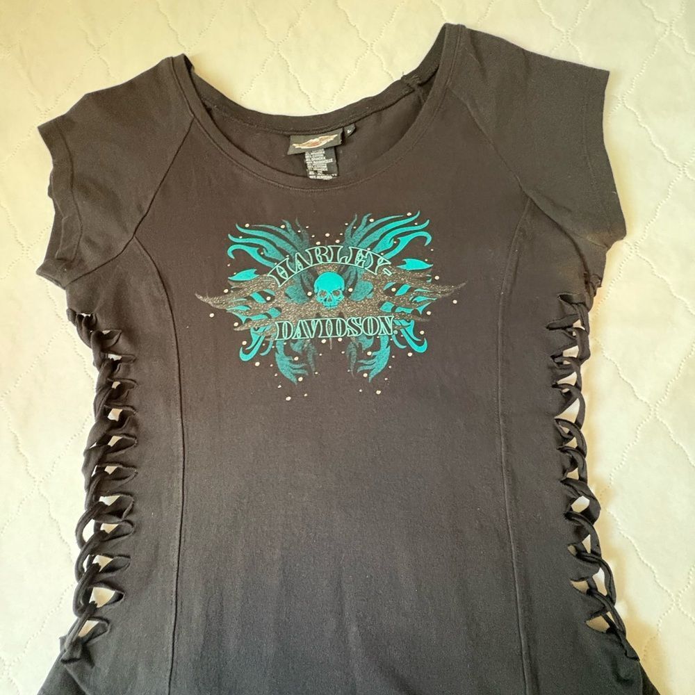 Harley-Davidson Charcoal Top with Teal Graphic